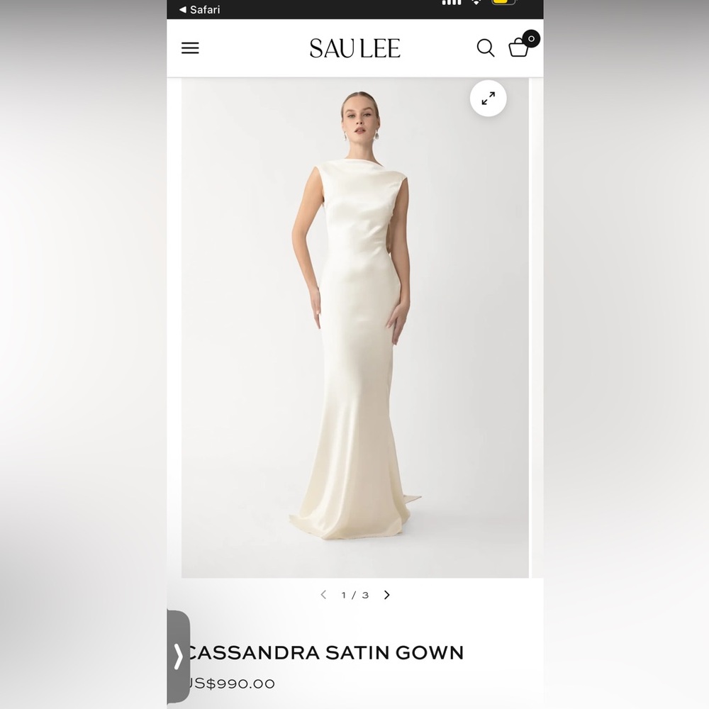 Sau Lee Cream Satin Maxi Dress Cassandra Satin Gown